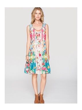 Johnny Was Sunshine Silk Embroidered Floral Dress Size S